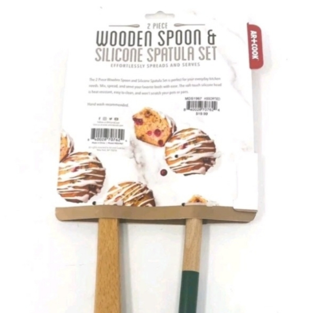 R+Co Wooden Spoon & Silicone Spatula Set - Green